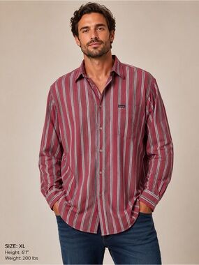 Faconnable Men's Burgundy Striped Button-Down Shirt